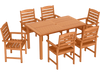 7 Pcs Outdoor Dining Set Teak Oil Finish Slatted Rectangular Dining Table and 6 Armchairs