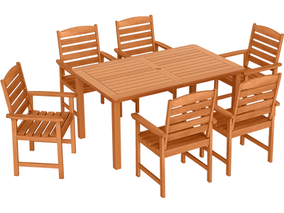 Costway 7-Pc Outdoor Dining Set Teak Oil Finish Rectangular Table & 6 Armchairs 473216589 New