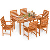 7-piece outdoor dining set with slatted rectangular table and 6 armchairs, perfect for patios and balconies.