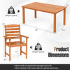 Teak oil finish outdoor dining set with slatted rectangular table and six armchairs, ideal for patios and balconies.