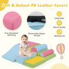 Colorful 7-piece foam blocks for toddlers with waterproof PU leather covers, designed for safe indoor climbing play.
