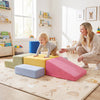 Colorful 7-piece foam climbing blocks for toddlers, featuring detachable covers and safe, skin-friendly flannel fabric.