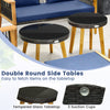 Double round side tables with tempered glass tops and sturdy acacia wood legs, perfect for outdoor use.