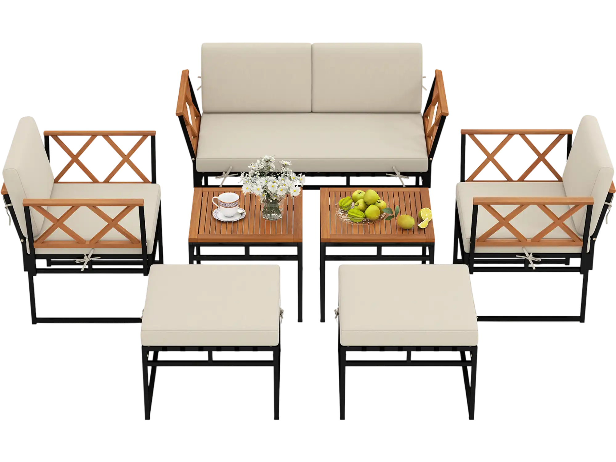 Costway 7 Piece Outdoor Patio Conversation Set w/ Cushions Bungee Rope Seat 674392158 New