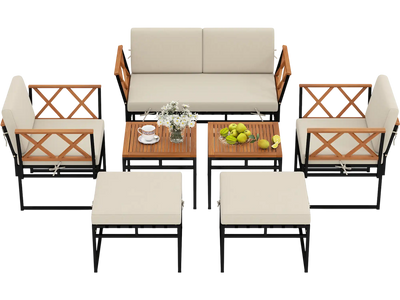 Costway 7 Piece Outdoor Patio Conversation Set w/ Cushions Bungee Rope Seat 674392158 New