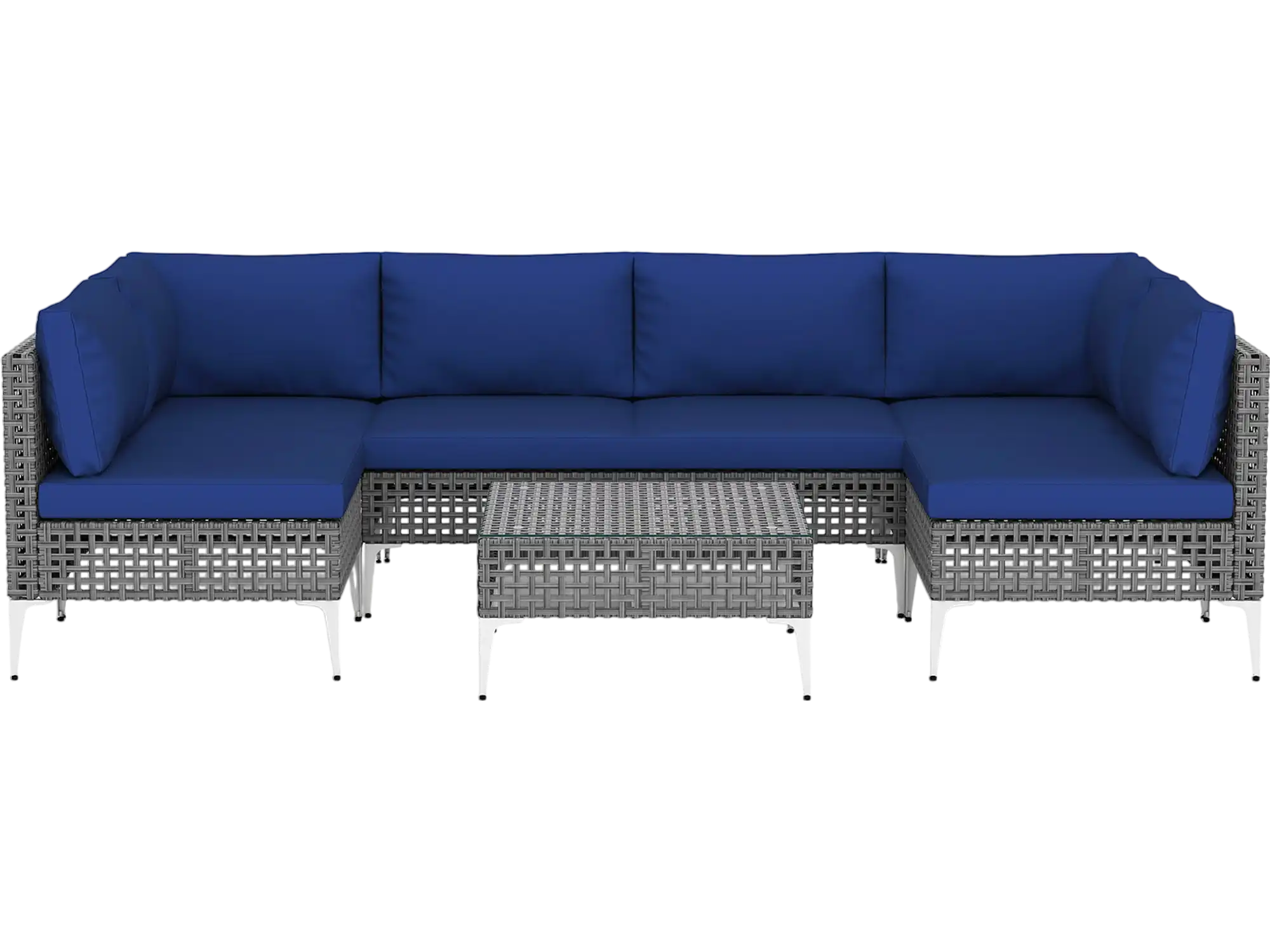 Costway 7 Piece Outdoor Wicker Patio Furniture Set w/ Glass Coffee Table 571486293 New