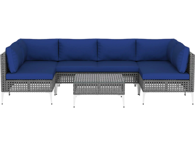 Costway 7 Piece Outdoor Wicker Patio Furniture Set w/ Glass Coffee Table 571486293 New
