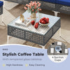 Stylish coffee table with tempered glass top and 4 suction cups, perfect for outdoor use in backyard or poolside.