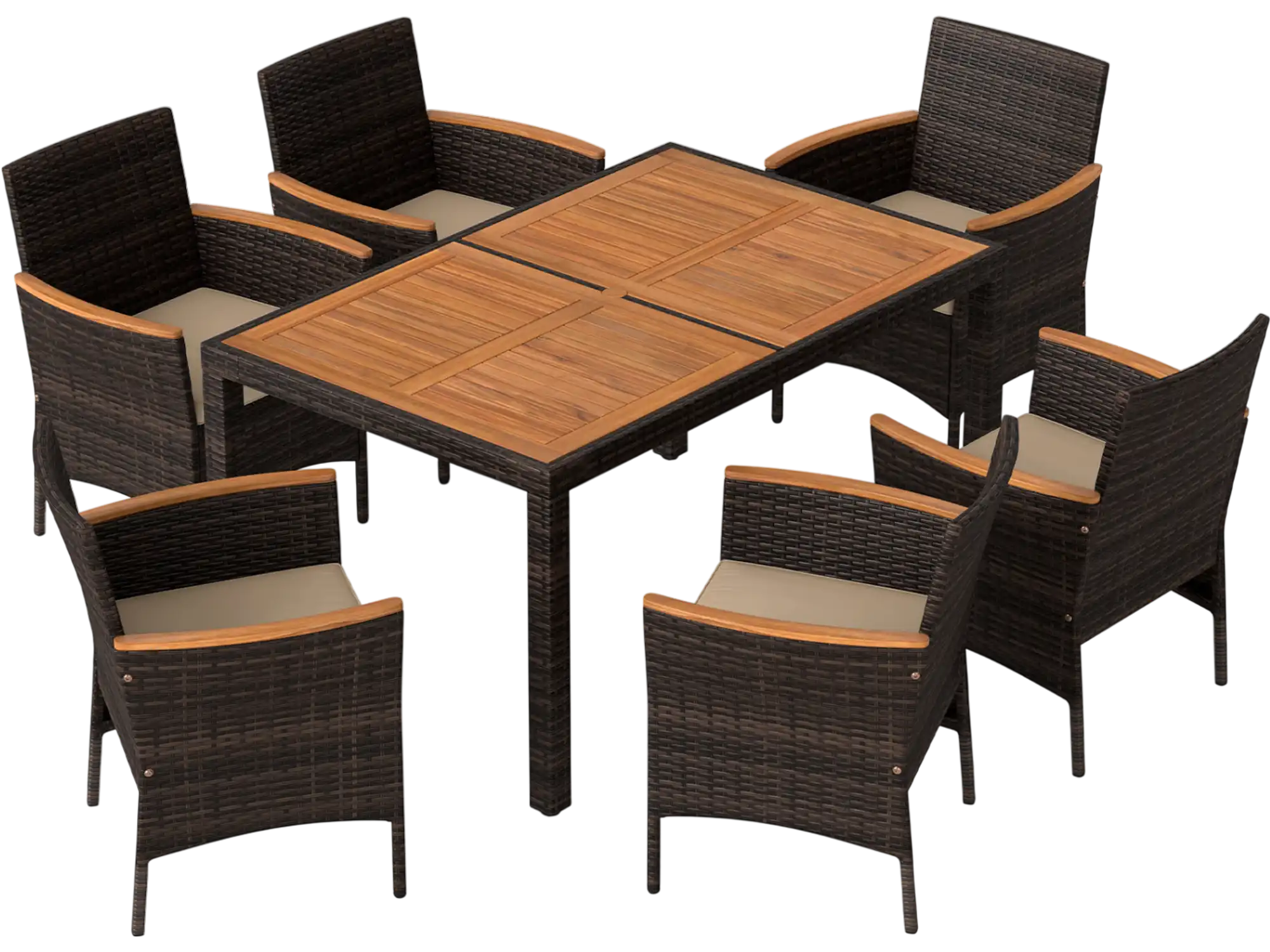 Costway 7-Piece Patio Dining Set Wood Tabletop Padded Cushions 12555000 New