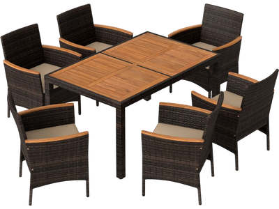 Costway 7-Piece Patio Dining Set Wood Tabletop Padded Cushions 12555000 New