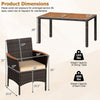 7-piece patio dining set featuring a brown hand-woven PE wicker chair with padded cushion and acacia wood tabletop.