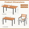 Expanded dining table with 6 stackable chairs, crafted from acacia wood and metal, ideal for outdoor gatherings.