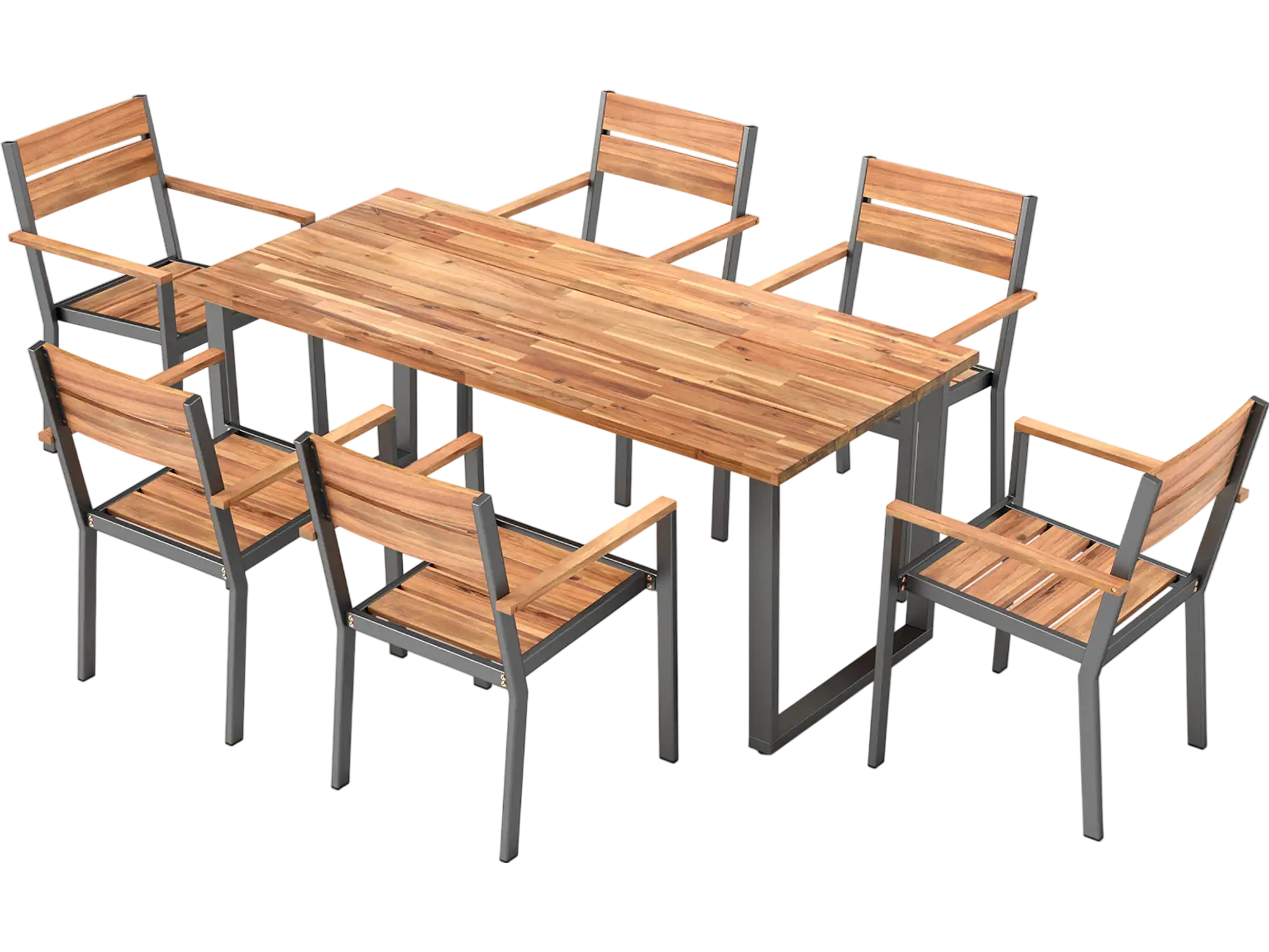 Costway 7-Pc Acacia Wood Patio Dining Set Metal Frame 2