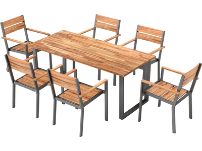 Costway 7-Pc Acacia Wood Patio Dining Set Metal Frame 2