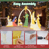 Lighted nativity scene assembly instructions showcasing 7 pieces with 310 warm white LED lights for festive outdoor.