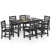 7-piece black outdoor dining set featuring a 67-inch HDPE table and 6 ergonomic armchairs for comfortable gatherings.