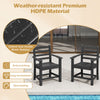 Black HDPE armchair with slatted seat design, weather-resistant for outdoor use, ideal for patio dining.
