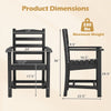 Dimensions of the black HDPE armchair with ergonomic support and slatted seat design for outdoor dining.