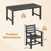 Dimensions of the 7-piece outdoor dining table set, featuring a 67-inch HDPE table and ergonomic armchair design.