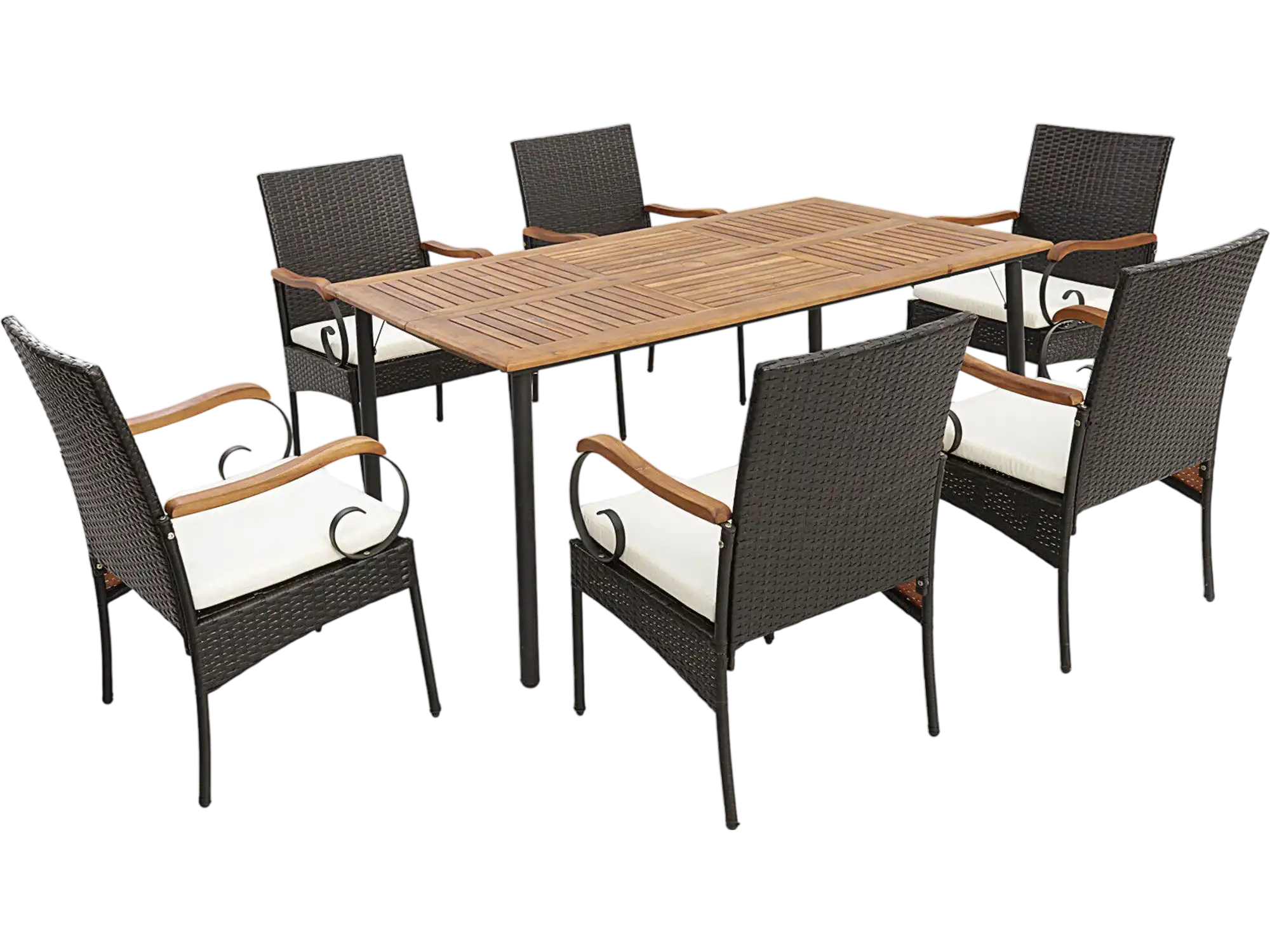 Costway 7-Pc Patio Wicker Dining Set w/ Cushions Umbrella Hole 51489362 New