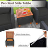 Practical side table with acacia wood top, interior storage, and hand-woven PE rattan for outdoor convenience.