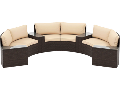 Costway 7-Pc PE Rattan Half-Moon Curved Patio Furniture Set with Side Tables 368295714 New