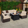 7 Pieces Patio Furniture Set with 35 Inches 50000 BTU Propane Gas Fire Pit Table and Waterproof Cover for Firpit-Beige - Gallery View 1 of 10