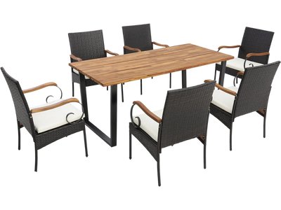 Costway 7-Piece Rattan Patio Dining Set w/ Umbrella Hole 92785136 New