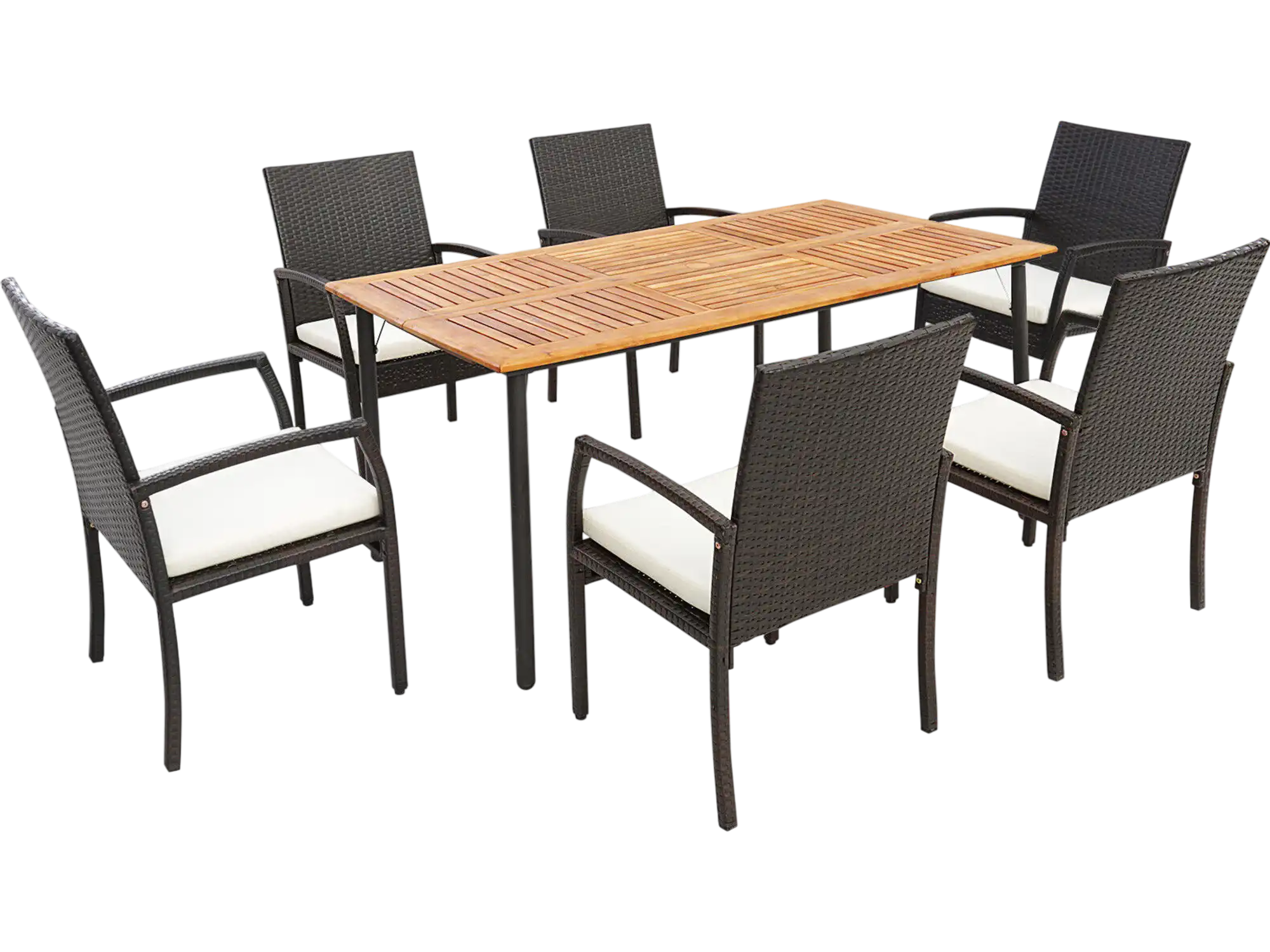 Costway 7-Pc Patio Wicker Cushioned Dining Set w/ Umbrella Hole 21965384 New