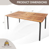 Dimensions of the acacia wood dining table with umbrella hole, measuring 63" x 36" x 30", suitable for outdoor use.