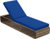 Navy blue cushion on a 7-position adjustable PE rattan chaise lounge chair for outdoor relaxation by the poolside.