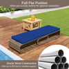 Navy PE rattan chaise lounge chair with adjustable backrest, full flat position, and sturdy metal construction for.