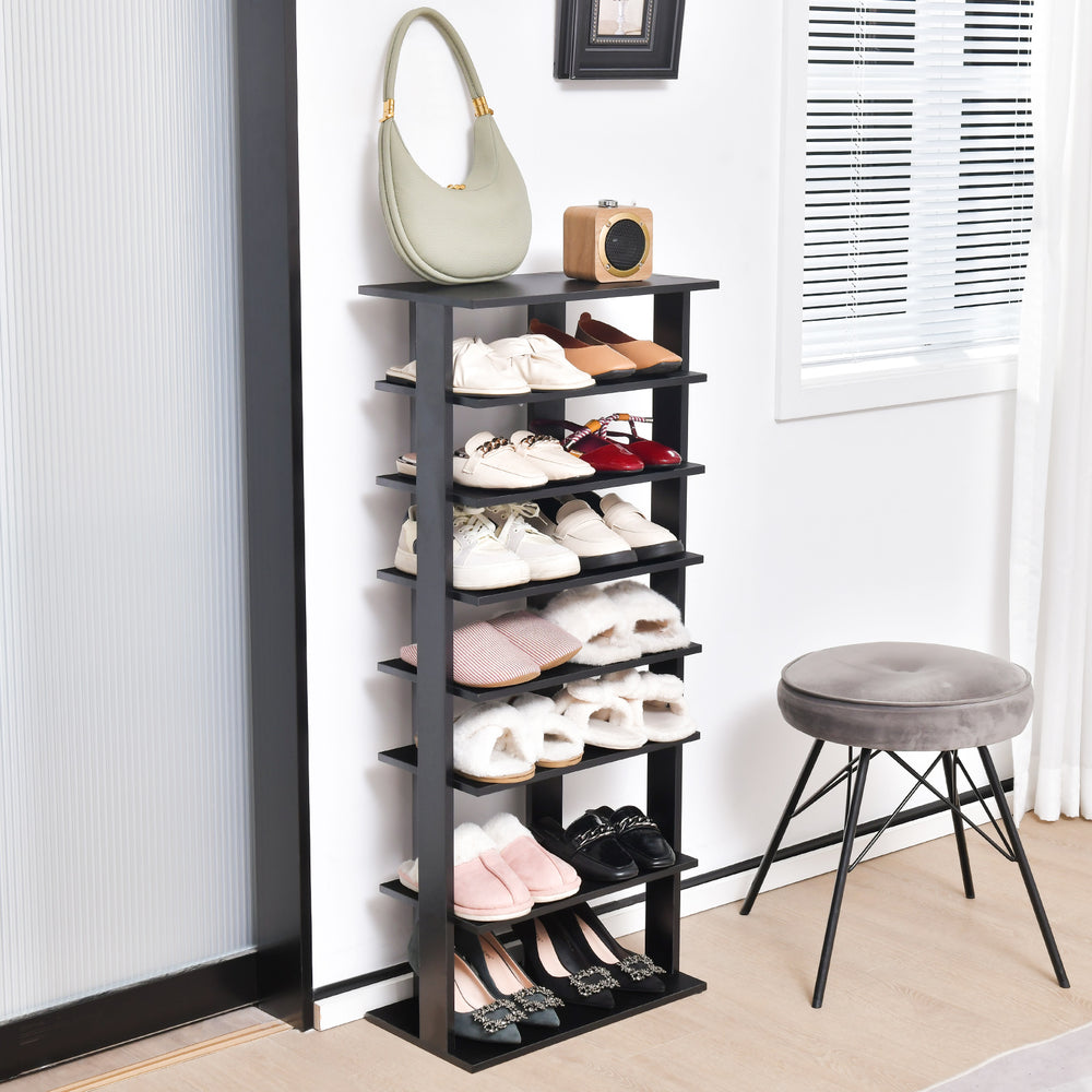 7-Tier Dual Shoe Rack Free Standing Shelves Storage Shelves Concise-Black - Gallery View 1 of 9