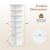 7-tier rotating shoe rack tower in white with a stable base, designed for storing up to 28 pairs of shoes.