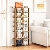 7-tier natural shoe rack with removable shelves, designed for small spaces, ideal for entryways and closets.
