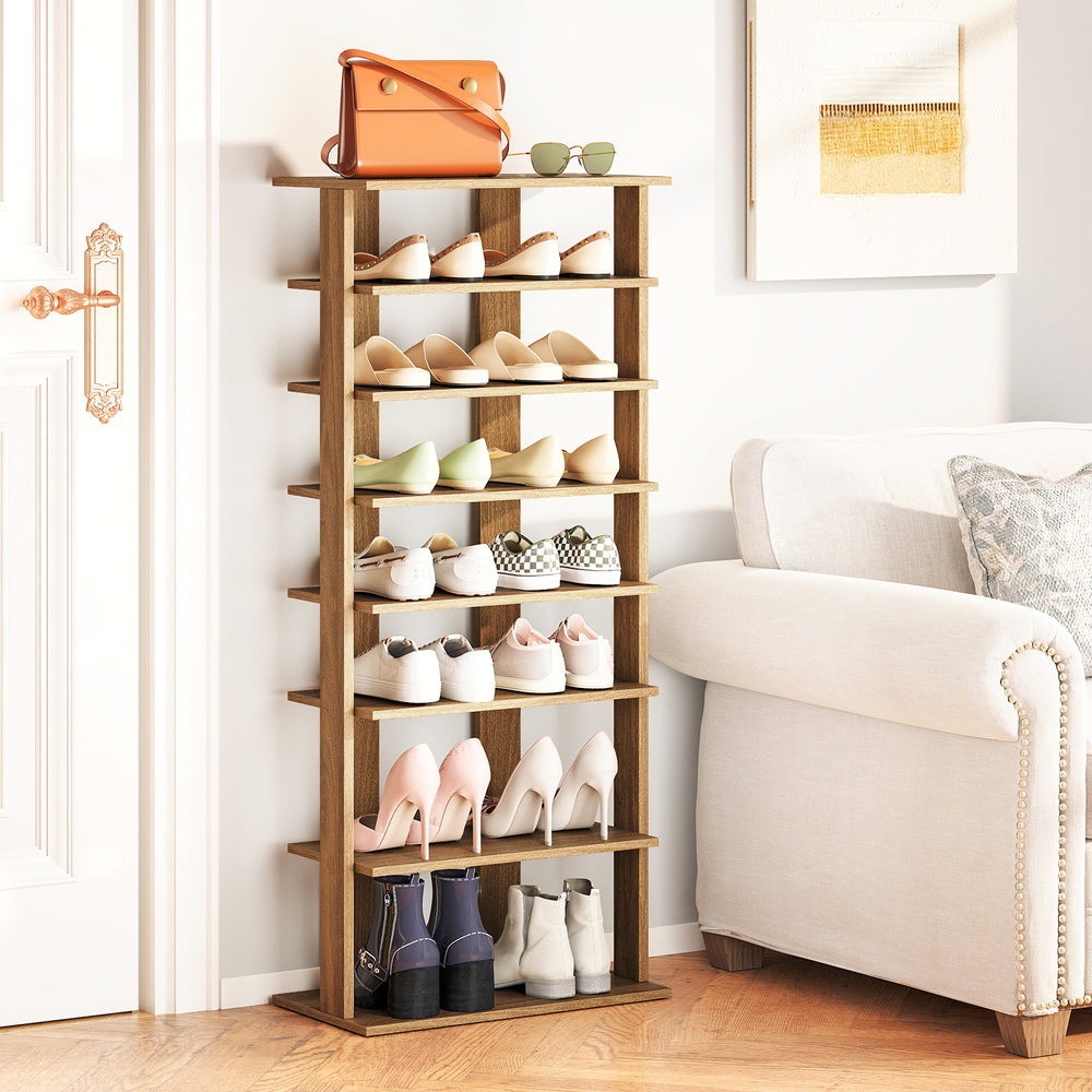 7 Tiers Patented Vertical Shoe Rack for Front Door-Natural - Gallery View 1 of 10