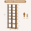 7-tier vertical shoe rack in natural finish, featuring removable shelves and anti-tipping design for small spaces.