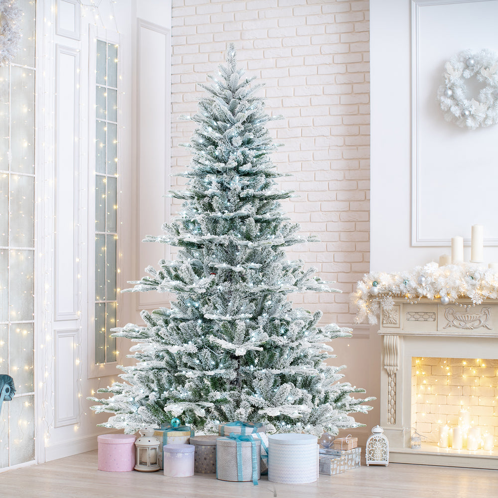 7 Feet Snow Flocked Artificial Christmas Tree with Cool White LED Lights - Gallery View 1 of 10