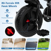 All-terrain EVA foam wheel of a 7-in-1 baby stroller tricycle, designed for smooth rides on various surfaces.