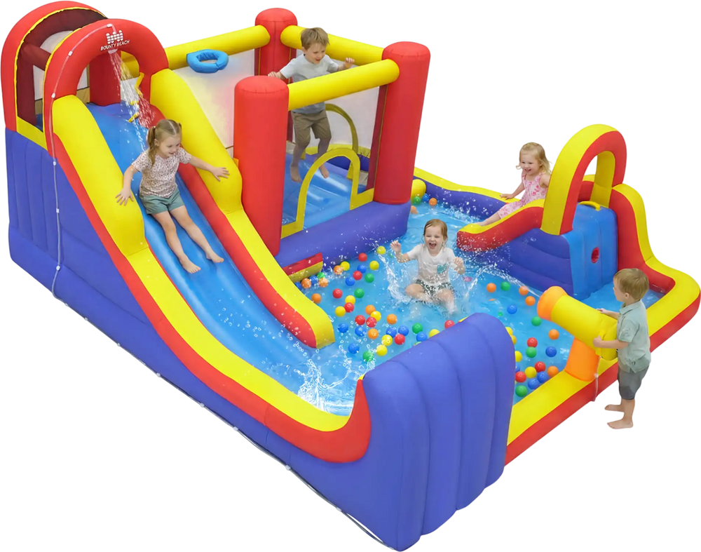 7-in-1 Outdoor Bounce House with Dual Slides and 680W Blower
