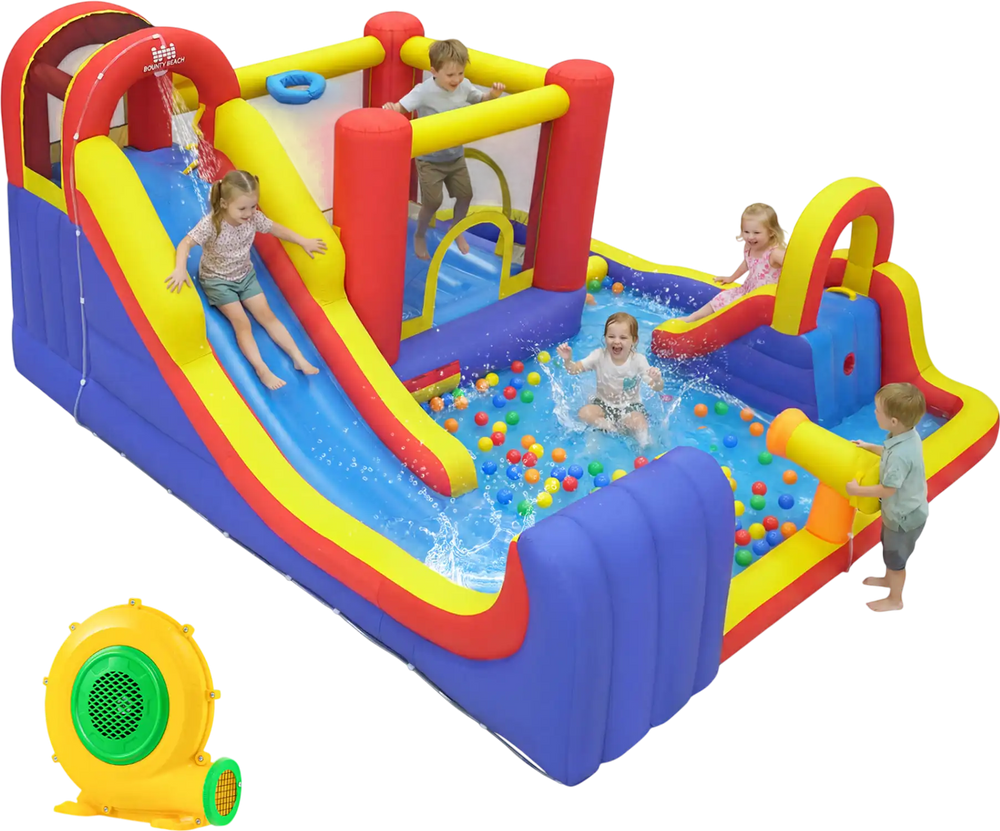 7 in 1 Outdoor Inflatable Bounce House with Water Slides and Splash Pools with 680W Blower