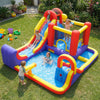 Colorful 7 in 1 outdoor inflatable bounce house with water slides and splash pools for endless summer fun.