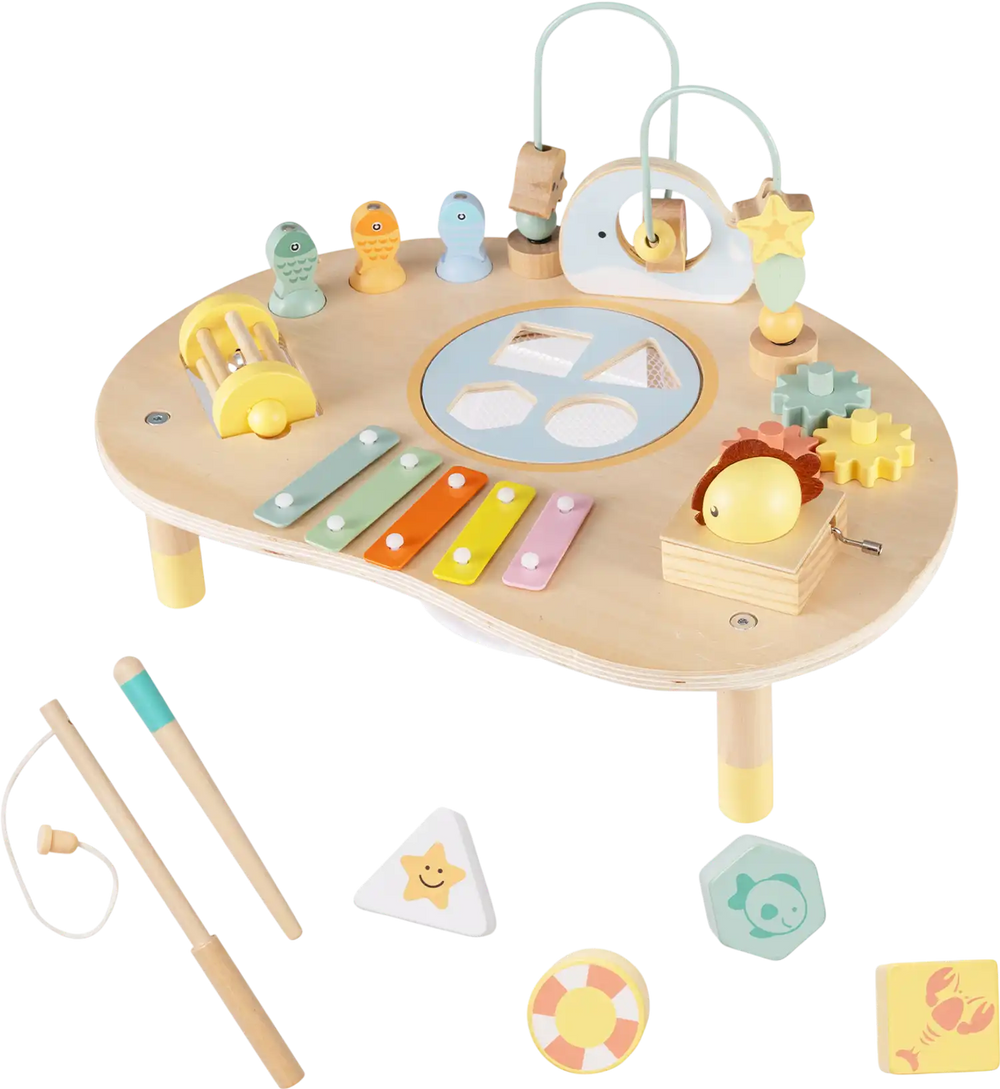 7-in-1 Toddler Activity Table Montessori Sensory Toy for 12 Month+ Wooden Musical Play Table