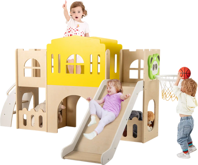 Costway 7-in-1 Toddler Slide Set Climber Basketball Hoop 69487362 New