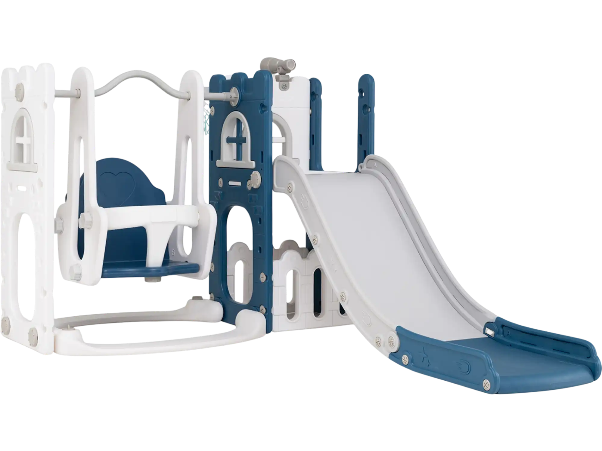 Costway 7-in-1 Toddler Swing & Slide Set L-Shaped w/ Ladder Basketball Hoop 10374885 New