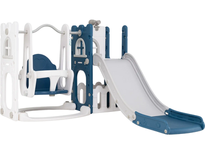 Costway 7-in-1 L-Shaped Toddler Swing Slide Set w/ Ladder Basketball Hoop 10374885 New