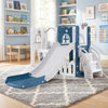 7-in-1 Toddler Swing and Slide Set L-shaped with Ladder and Basketball Hoop-Blue - Gallery View 1 of 10