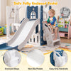Toddler swing and slide set in blue with enclosed steps, non-slip pedals, and easy-grip handrails for safe play.