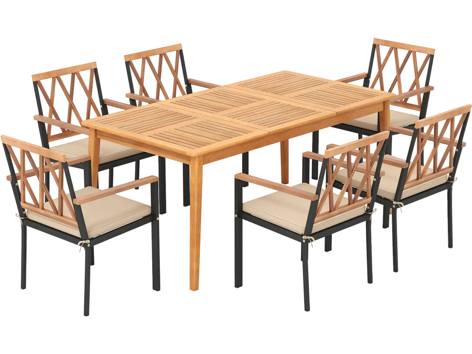 Costway 7-Piece Patio Acacia Wood Dining Set w/ Umbrella Hole 176243589 New