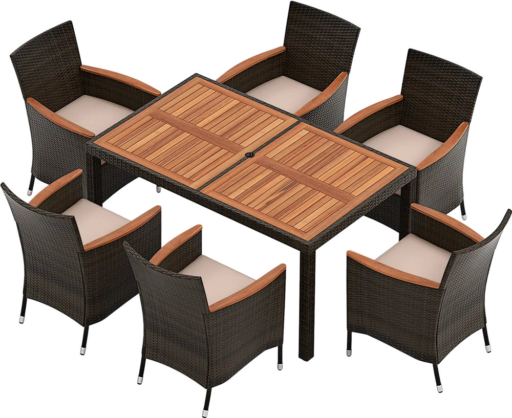 7 Pieces Garden Dining Patio Rattan Set with Cushions for Backyard